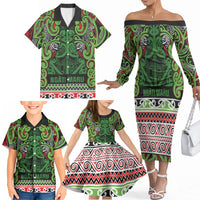 Aotearoa Iwi Ngati Maru Hauraki Family Matching Off The Shoulder Long Sleeve Dress and Hawaiian Shirt Maori Wharenui House Tribal Pattern