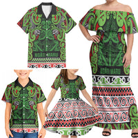 Aotearoa Iwi Ngati Maru Hauraki Family Matching Off Shoulder Maxi Dress and Hawaiian Shirt Maori Wharenui House Tribal Pattern