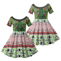 Aotearoa Iwi Ngati Maru Hauraki Family Matching Off Shoulder Short Dress and Hawaiian Shirt Maori Wharenui House Tribal Pattern