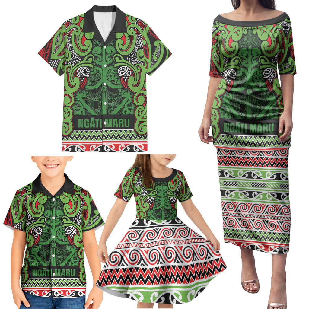 Aotearoa Iwi Ngati Maru Hauraki Family Matching Puletasi and Hawaiian Shirt Maori Wharenui House Tribal Pattern