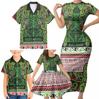 Aotearoa Iwi Ngati Maru Hauraki Family Matching Short Sleeve Bodycon Dress and Hawaiian Shirt Maori Wharenui House Tribal Pattern