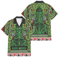 Aotearoa Iwi Ngati Maru Hauraki Family Matching Short Sleeve Bodycon Dress and Hawaiian Shirt Maori Wharenui House Tribal Pattern