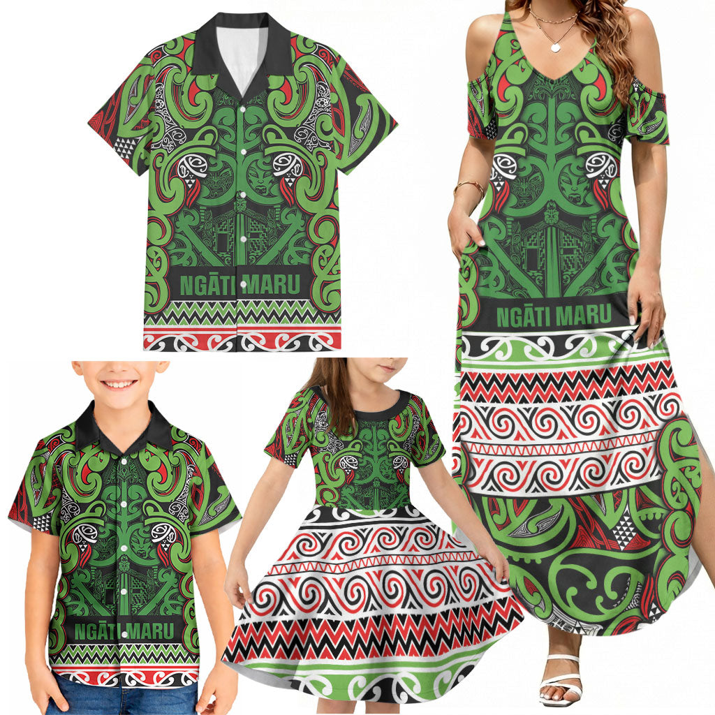 Aotearoa Iwi Ngati Maru Hauraki Family Matching Summer Maxi Dress and Hawaiian Shirt Maori Wharenui House Tribal Pattern