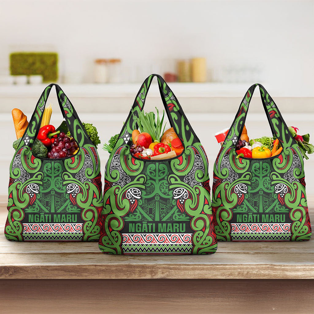 Aotearoa Iwi Ngati Maru Hauraki Grocery Bag Maori Wharenui House Tribal Pattern