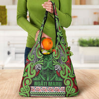 Aotearoa Iwi Ngati Maru Hauraki Grocery Bag Maori Wharenui House Tribal Pattern
