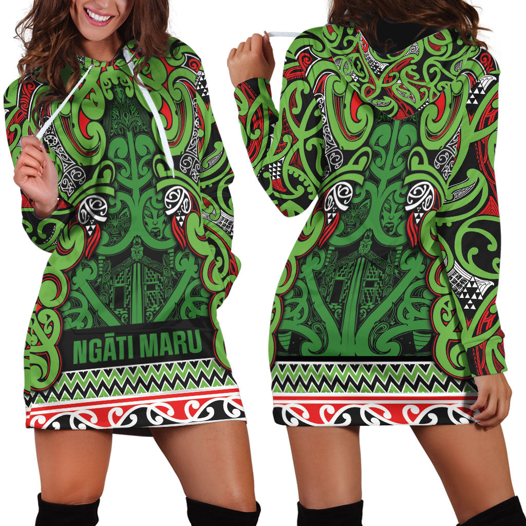 Aotearoa Iwi Ngati Maru Hauraki Hoodie Dress Maori Wharenui House Tribal Pattern