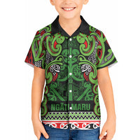 Aotearoa Iwi Ngati Maru Hauraki Kid Hawaiian Shirt Maori Wharenui House Tribal Pattern
