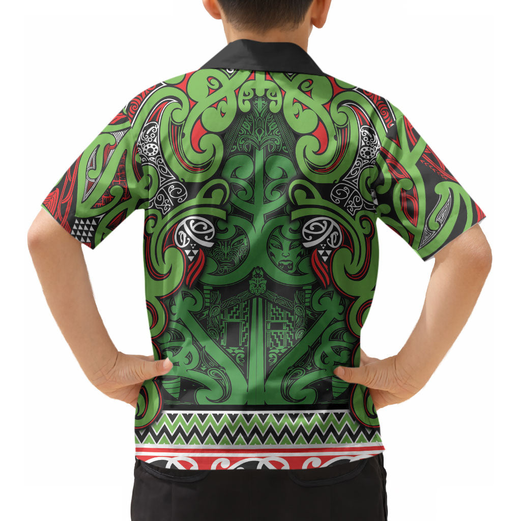 Aotearoa Iwi Ngati Maru Hauraki Kid Hawaiian Shirt Maori Wharenui House Tribal Pattern