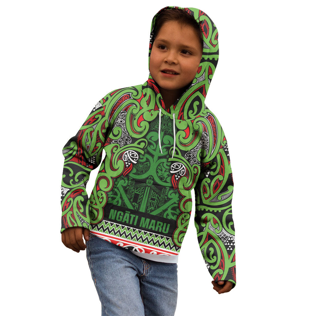Aotearoa Iwi Ngati Maru Hauraki Kid Hoodie Maori Wharenui House Tribal Pattern
