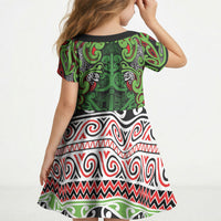 Aotearoa Iwi Ngati Maru Hauraki Kid Short Sleeve Dress Maori Wharenui House Tribal Pattern