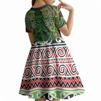 Aotearoa Iwi Ngati Maru Hauraki Kid Short Sleeve Dress Maori Wharenui House Tribal Pattern