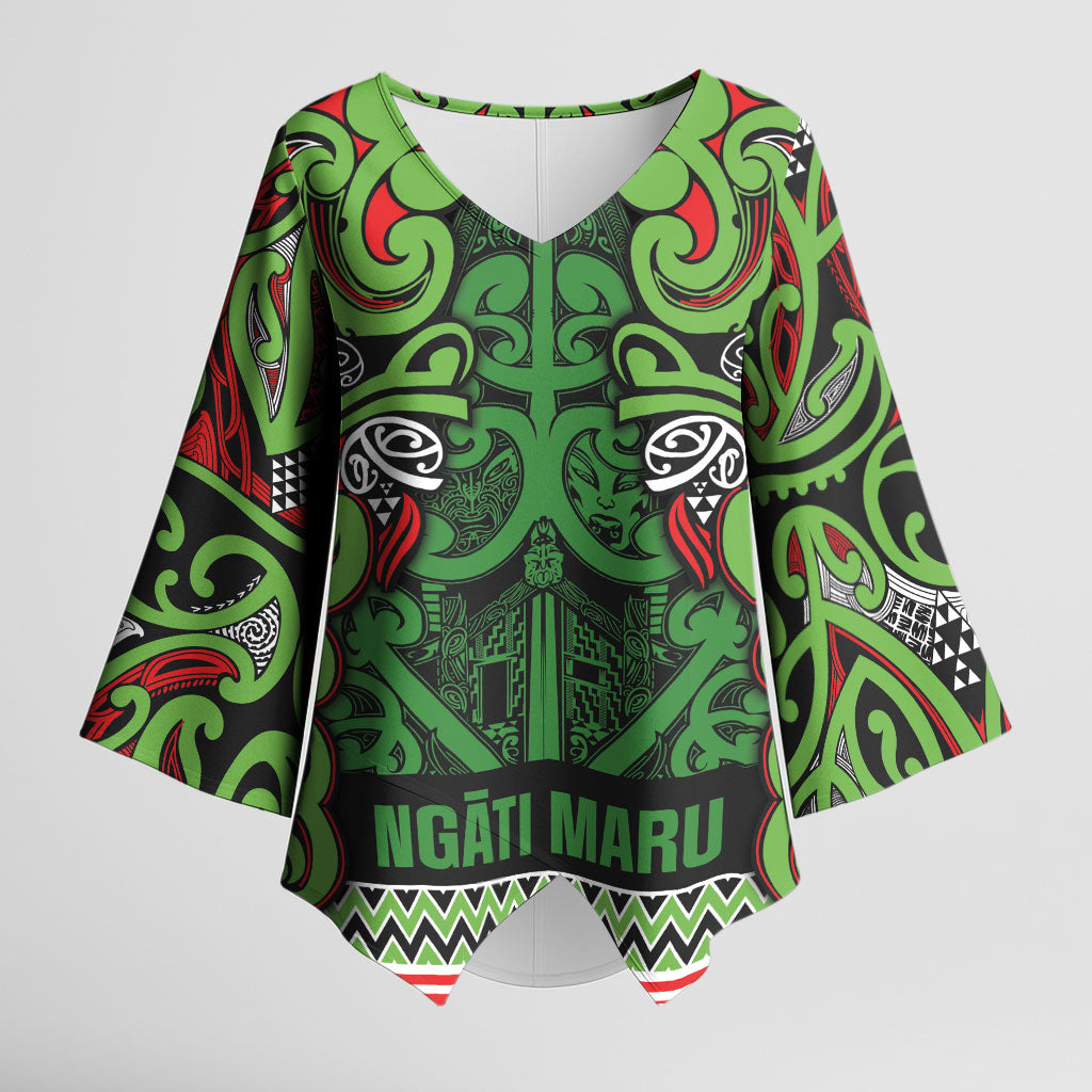 Aotearoa Iwi Ngati Maru Hauraki Kimono Sleeve Blouse Maori Wharenui House Tribal Pattern LT9 Female Green Red - Polynesian Pride