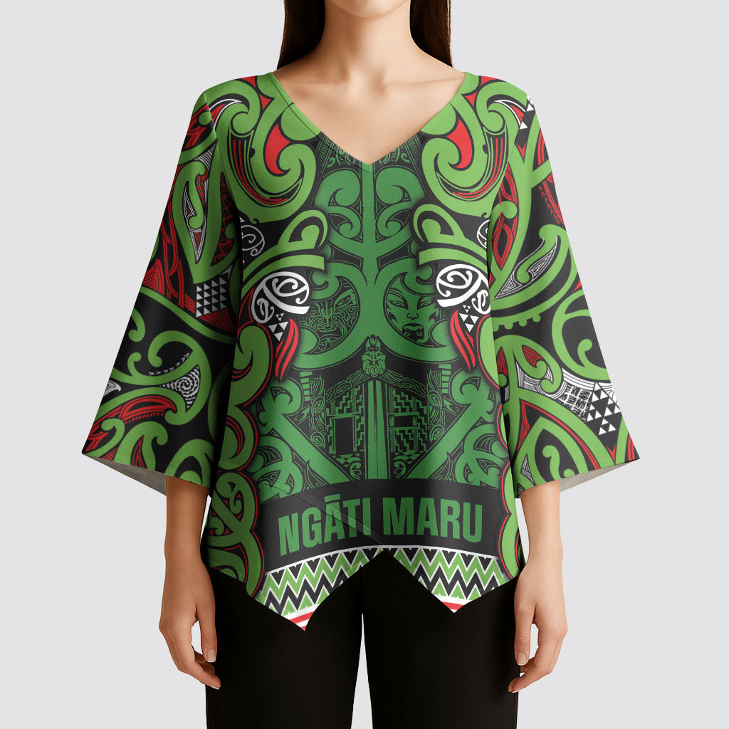 Aotearoa Iwi Ngati Maru Hauraki Kimono Sleeve Blouse Maori Wharenui House Tribal Pattern