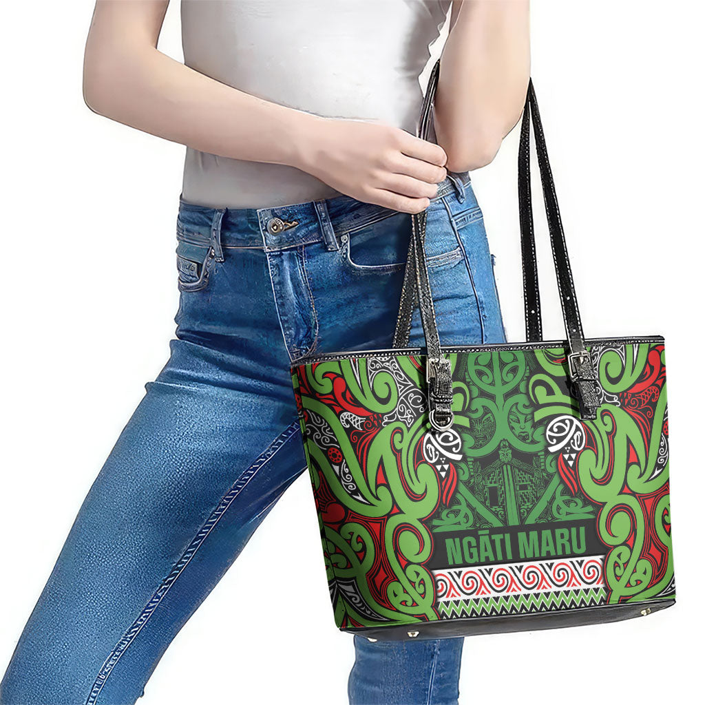 Aotearoa Iwi Ngati Maru Hauraki Leather Tote Bag Maori Wharenui House Tribal Pattern