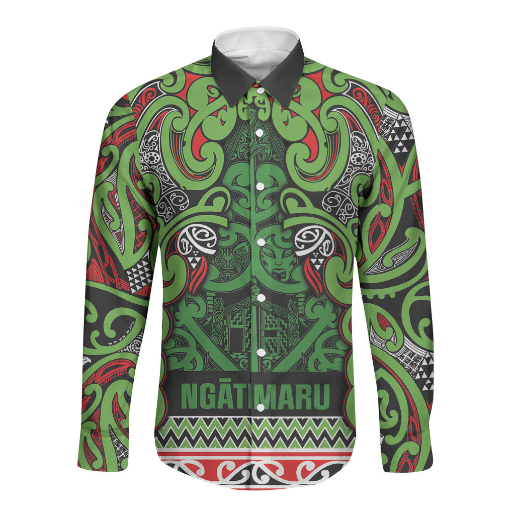 Aotearoa Iwi Ngati Maru Hauraki Long Sleeve Button Shirt Maori Wharenui House Tribal Pattern