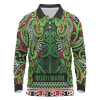 Aotearoa Iwi Ngati Maru Hauraki Long Sleeve Polo Shirt Maori Wharenui House Tribal Pattern