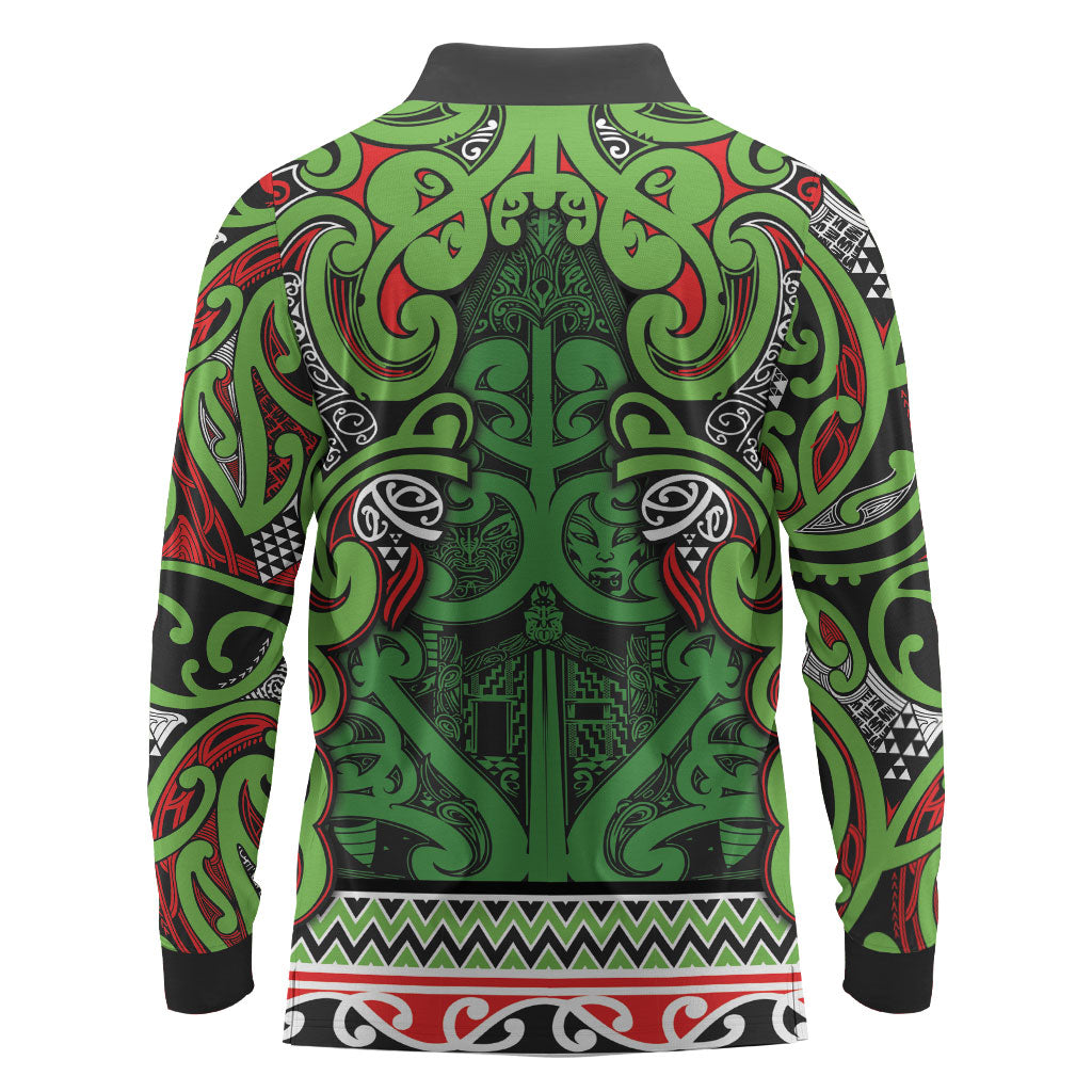 Aotearoa Iwi Ngati Maru Hauraki Long Sleeve Polo Shirt Maori Wharenui House Tribal Pattern
