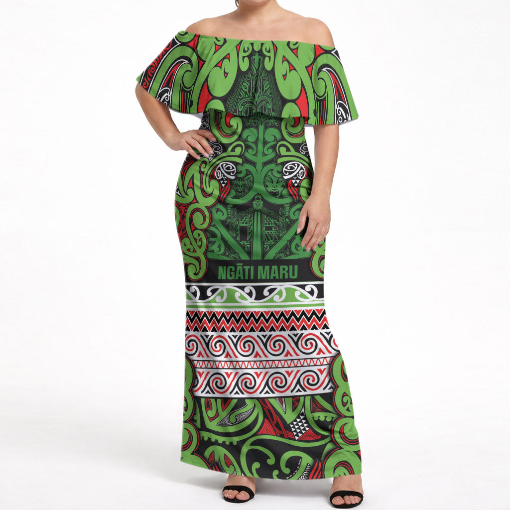 Aotearoa Iwi Ngati Maru Hauraki Off Shoulder Maxi Dress Maori Wharenui House Tribal Pattern