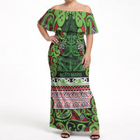 Aotearoa Iwi Ngati Maru Hauraki Off Shoulder Maxi Dress Maori Wharenui House Tribal Pattern