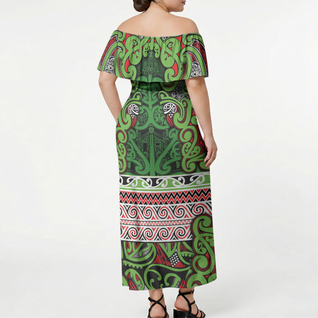 Aotearoa Iwi Ngati Maru Hauraki Off Shoulder Maxi Dress Maori Wharenui House Tribal Pattern