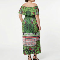 Aotearoa Iwi Ngati Maru Hauraki Off Shoulder Maxi Dress Maori Wharenui House Tribal Pattern
