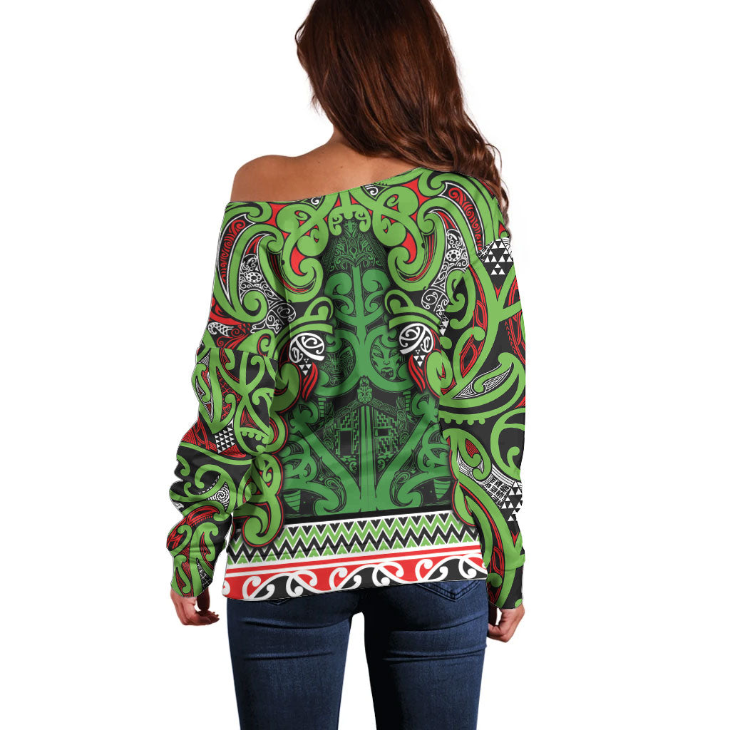 Aotearoa Iwi Ngati Maru Hauraki Off Shoulder Sweater Maori Wharenui House Tribal Pattern