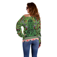 Aotearoa Iwi Ngati Maru Hauraki Off Shoulder Sweater Maori Wharenui House Tribal Pattern