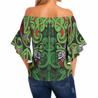 Aotearoa Iwi Ngati Maru Hauraki Off Shoulder Wrap Waist Top Maori Wharenui House Tribal Pattern
