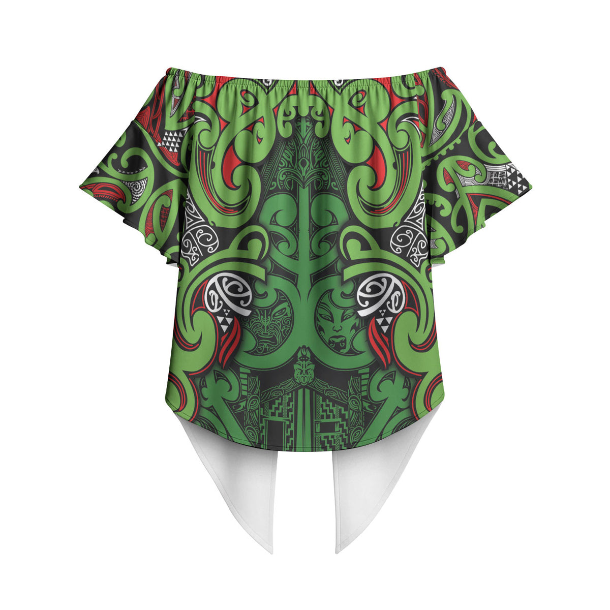 Aotearoa Iwi Ngati Maru Hauraki Off Shoulder Wrap Waist Top Maori Wharenui House Tribal Pattern