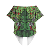 Aotearoa Iwi Ngati Maru Hauraki Off Shoulder Wrap Waist Top Maori Wharenui House Tribal Pattern
