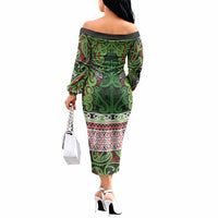 Aotearoa Iwi Ngati Maru Hauraki Off The Shoulder Long Sleeve Dress Maori Wharenui House Tribal Pattern