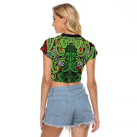 Aotearoa Iwi Ngati Maru Hauraki Raglan Cropped T Shirt Maori Wharenui House Tribal Pattern