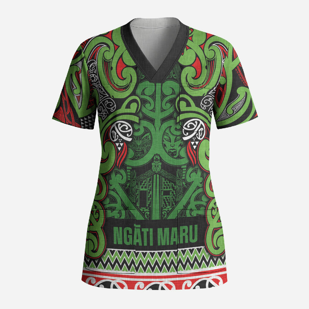 Aotearoa Iwi Ngati Maru Hauraki Scrub Top Maori Wharenui House Tribal Pattern