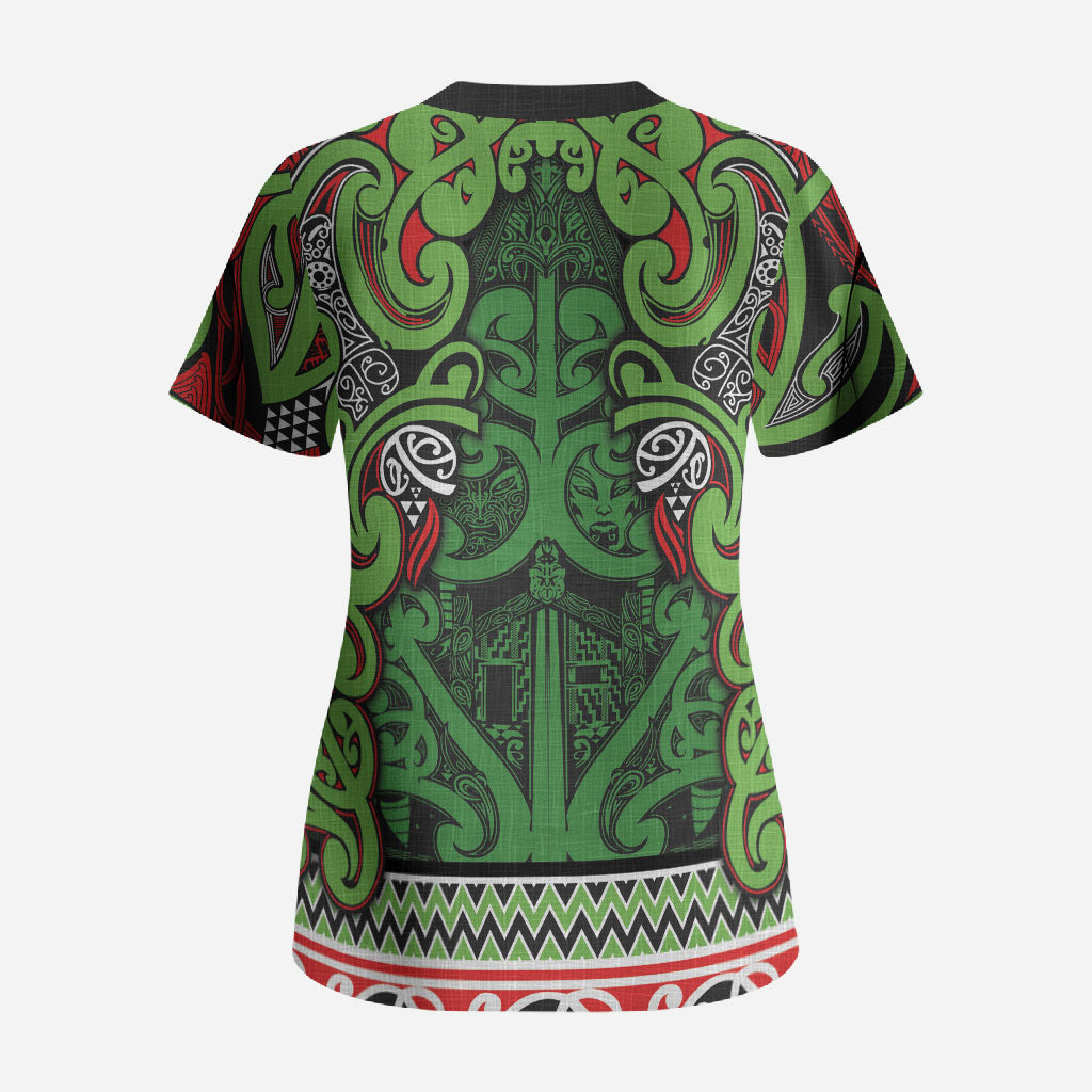Aotearoa Iwi Ngati Maru Hauraki Scrub Top Maori Wharenui House Tribal Pattern