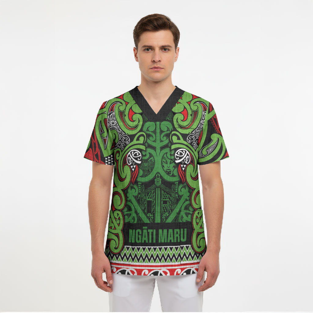 Aotearoa Iwi Ngati Maru Hauraki Scrub Top Maori Wharenui House Tribal Pattern