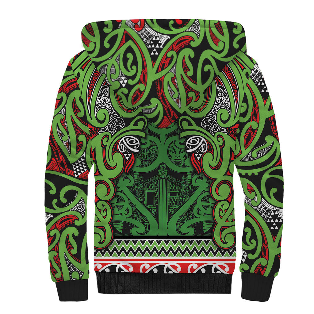Aotearoa Iwi Ngati Maru Hauraki Sherpa Hoodie Maori Wharenui House Tribal Pattern