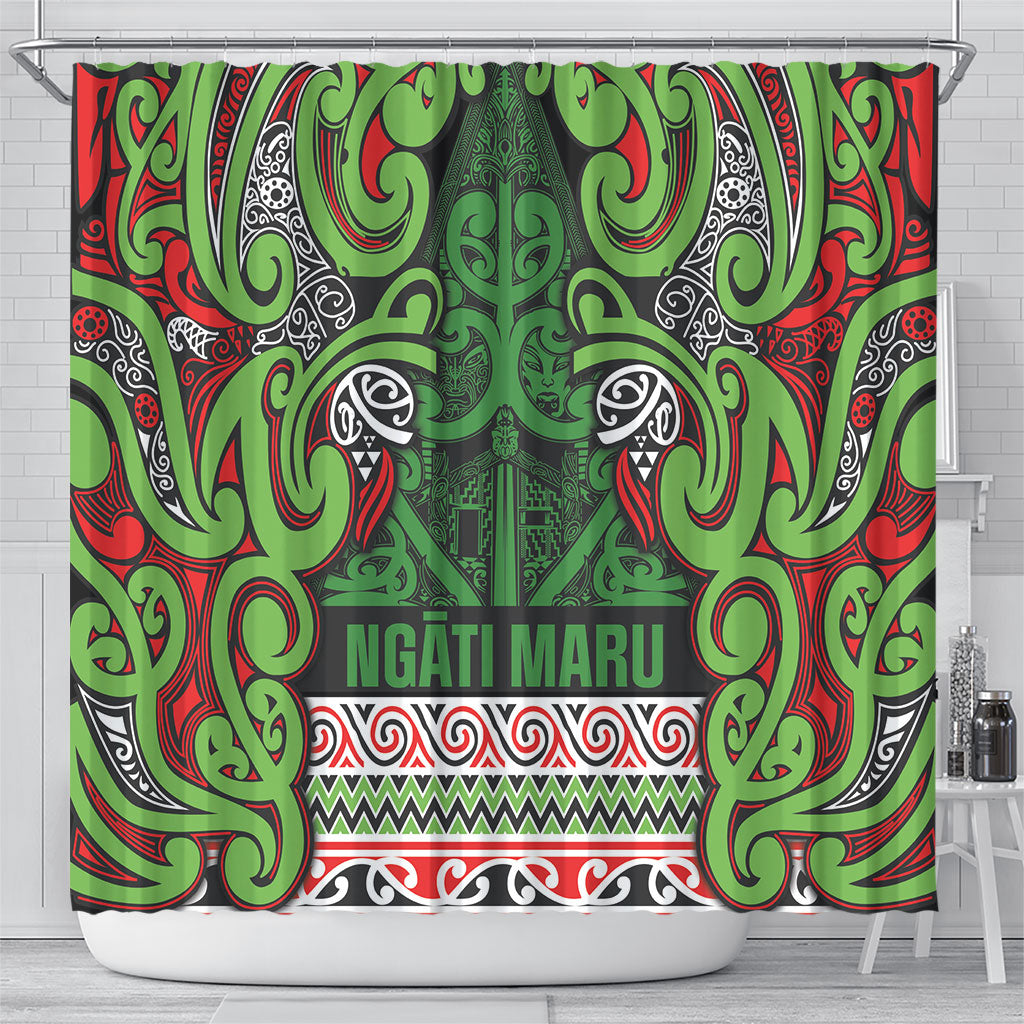 Aotearoa Iwi Ngati Maru Hauraki Shower Curtain Maori Wharenui House Tribal Pattern