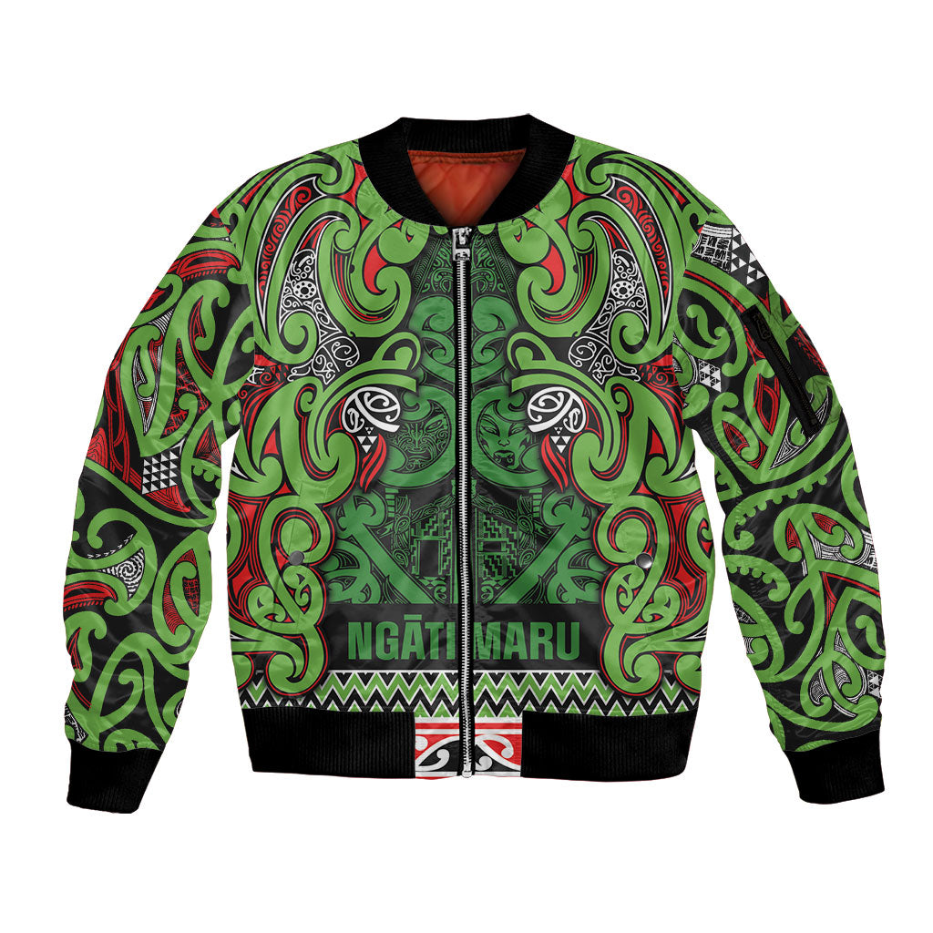 Aotearoa Iwi Ngati Maru Hauraki Sleeve Zip Bomber Jacket Maori Wharenui House Tribal Pattern