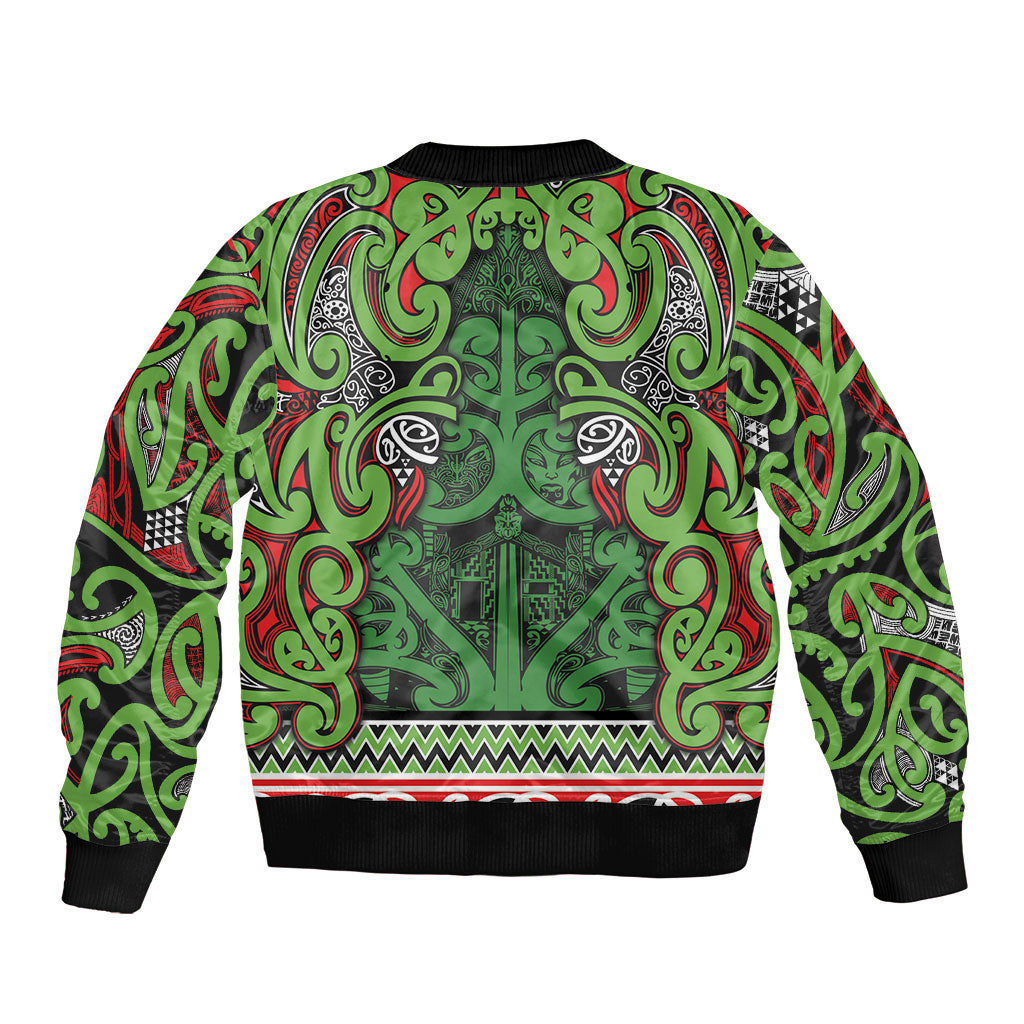 Aotearoa Iwi Ngati Maru Hauraki Sleeve Zip Bomber Jacket Maori Wharenui House Tribal Pattern
