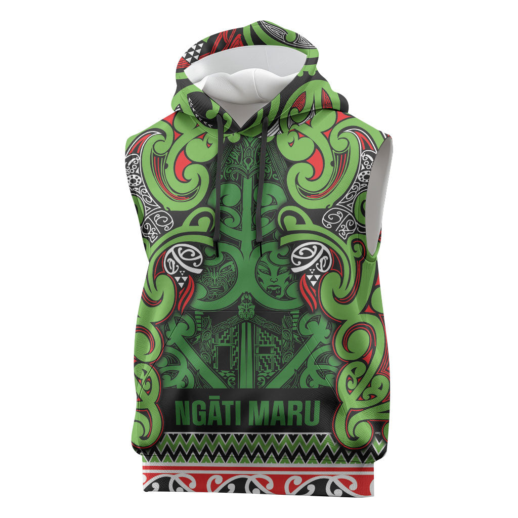 Aotearoa Iwi Ngati Maru Hauraki Sleeveless Hoodie Maori Wharenui House Tribal Pattern LT9 Green Red - Polynesian Pride