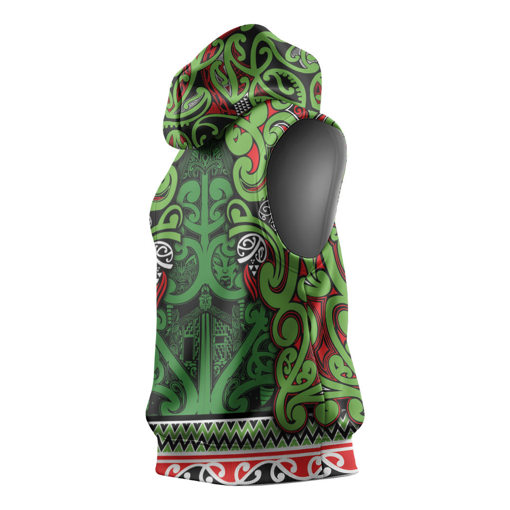 Aotearoa Iwi Ngati Maru Hauraki Sleeveless Hoodie Maori Wharenui House Tribal Pattern