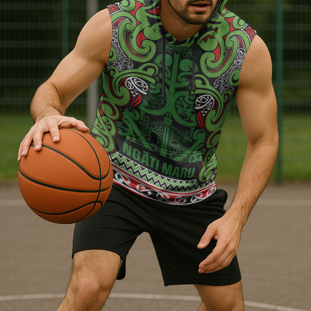 Aotearoa Iwi Ngati Maru Hauraki Sleeveless Hoodie Maori Wharenui House Tribal Pattern
