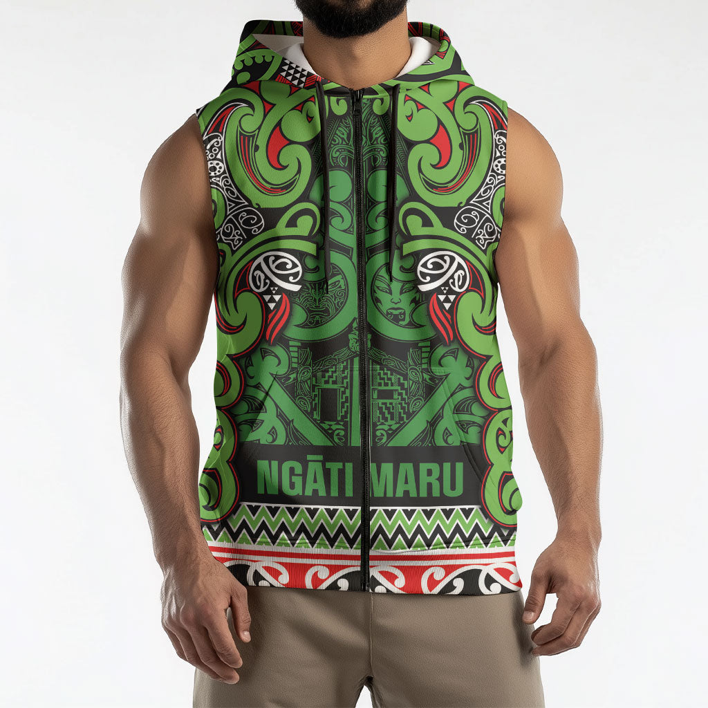 Aotearoa Iwi Ngati Maru Hauraki Sleeveless Zip Hoodie Maori Wharenui House Tribal Pattern