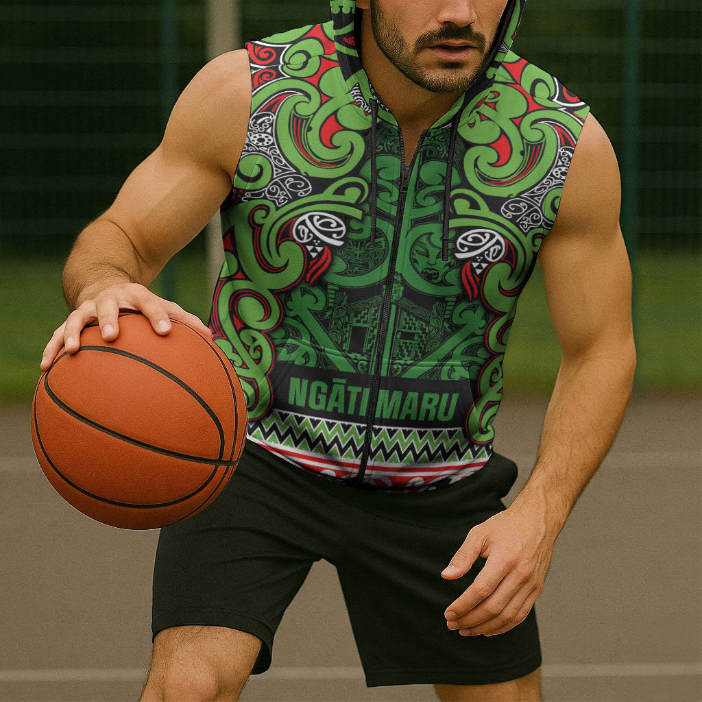 Aotearoa Iwi Ngati Maru Hauraki Sleeveless Zip Hoodie Maori Wharenui House Tribal Pattern