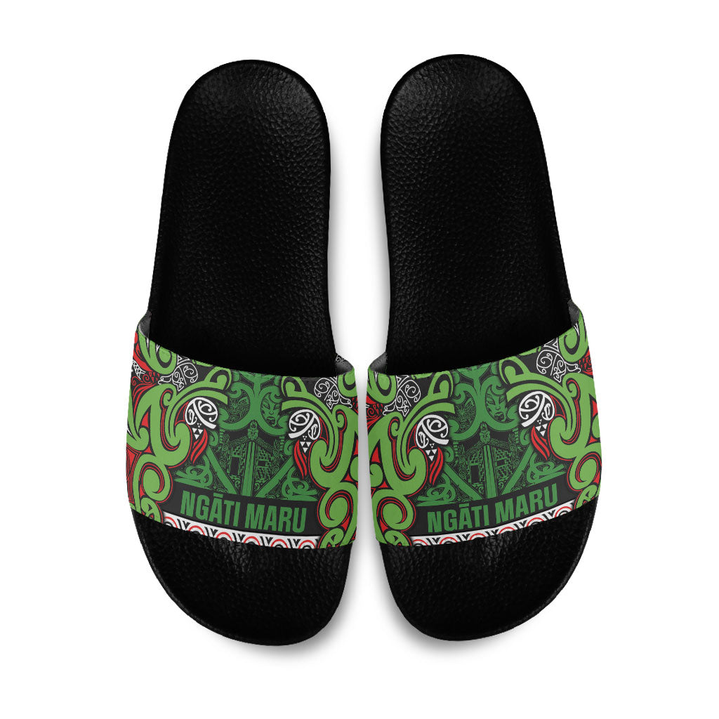 Aotearoa Iwi Ngati Maru Hauraki Slide Sandals Maori Wharenui House Tribal Pattern