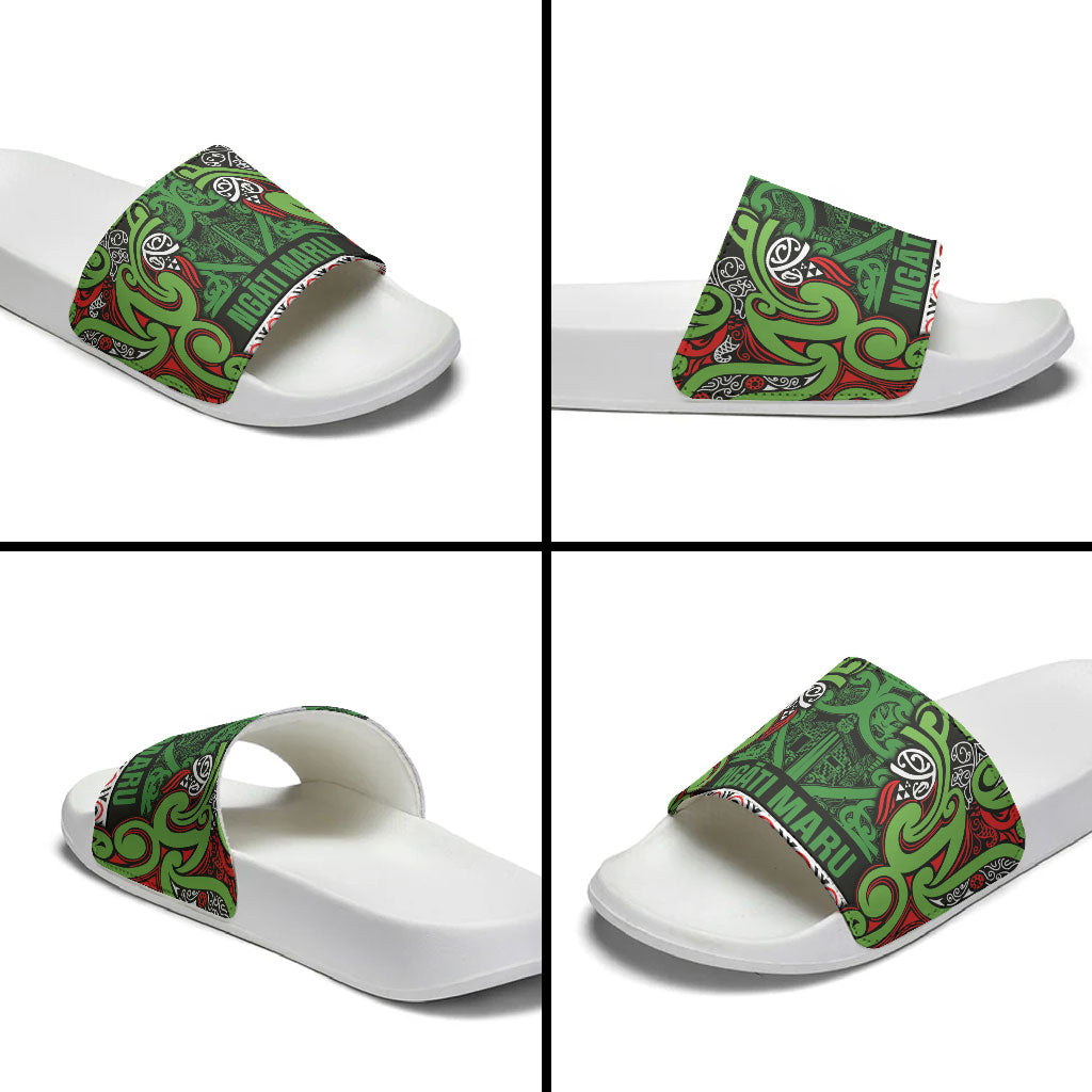 Aotearoa Iwi Ngati Maru Hauraki Slide Sandals Maori Wharenui House Tribal Pattern