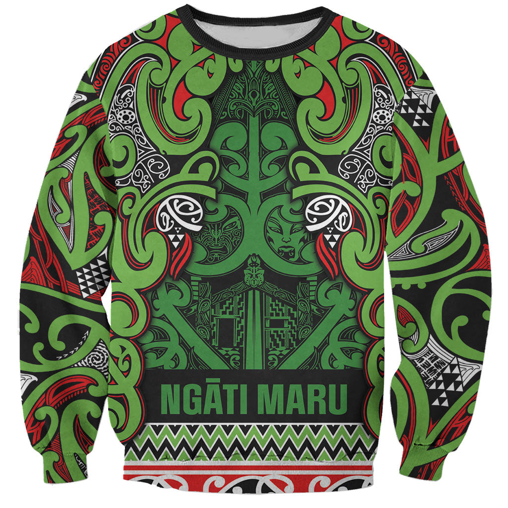 Aotearoa Iwi Ngati Maru Hauraki Sweatshirt Maori Wharenui House Tribal Pattern