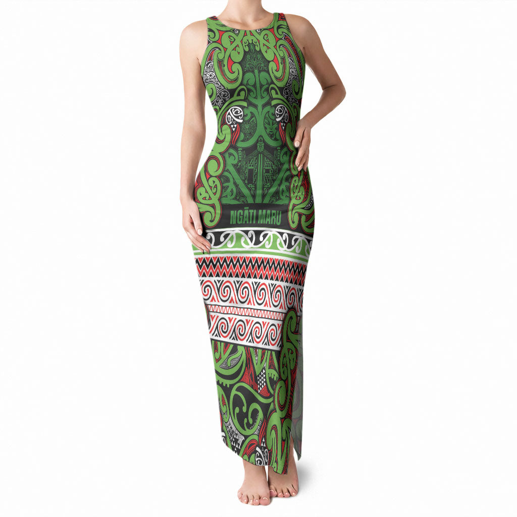 Aotearoa Iwi Ngati Maru Hauraki Tank Maxi Dress Maori Wharenui House Tribal Pattern LT9 Women Green Red - Polynesian Pride