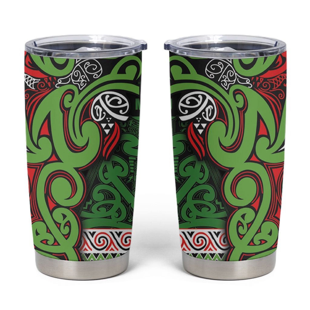 Aotearoa Iwi Ngati Maru Hauraki Tumbler Cup Maori Wharenui House Tribal Pattern LT9 Green Red - Polynesian Pride