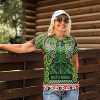 Aotearoa Iwi Ngati Maru Hauraki Women Polo Shirt Maori Wharenui House Tribal Pattern